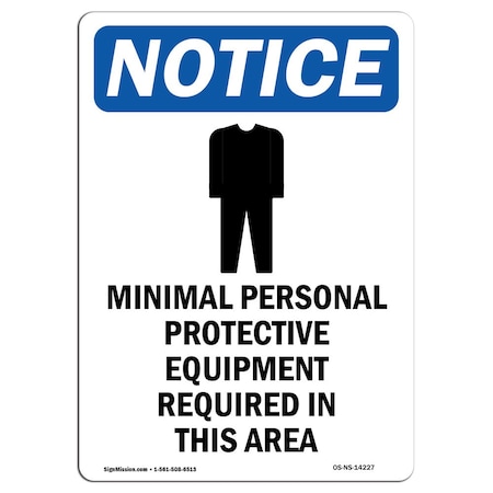 OSHA Notice Sign, Minimal Personal Protective With Symbol, 24in X 18in Aluminum